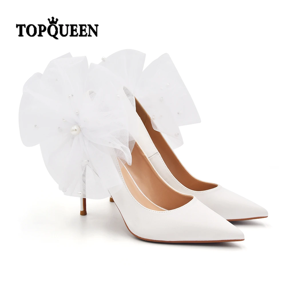 

Женские вечерние туфли TOPQUEEN, белые свадебные туфли на высоком каблуке, элегантные женские туфли на шпильке для вечеринки, с марлевым цветоч...