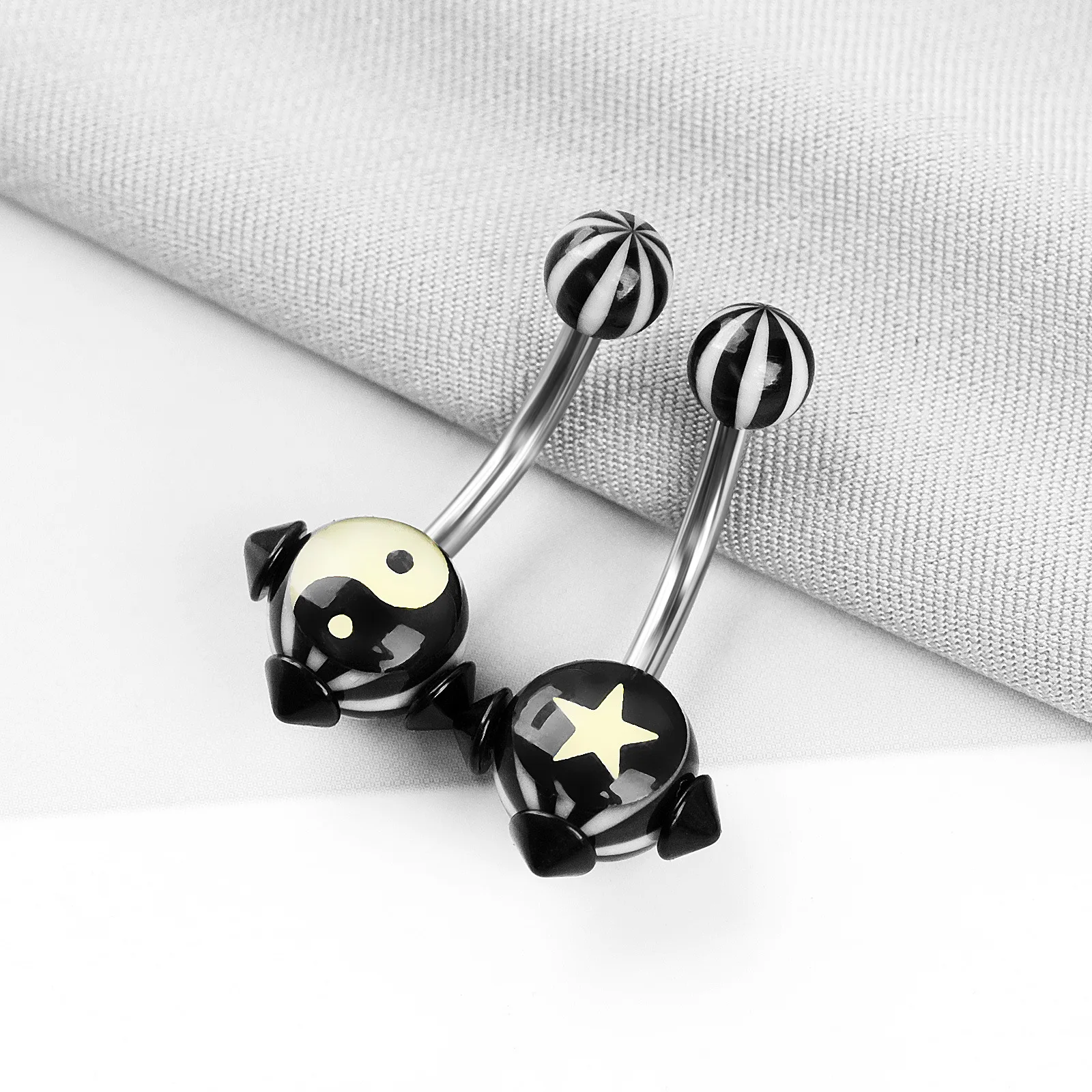 Эмалированное черно-белое кольцо Taichi в виде черепа пупка из нержавеющей стали