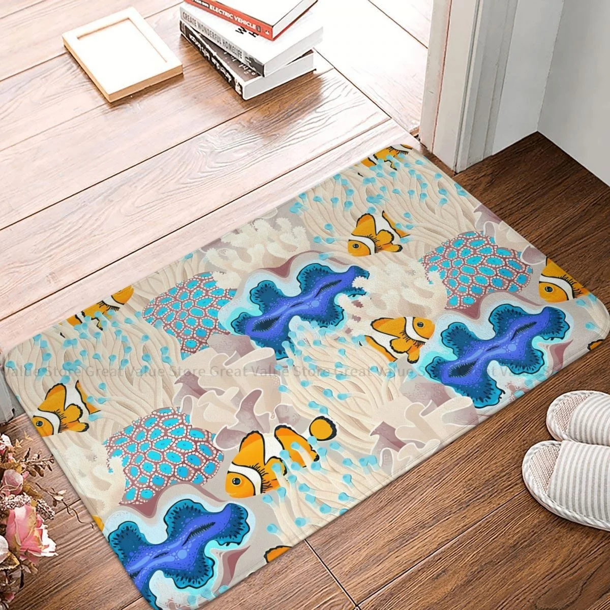 Нескользящий 3D ковер для ванной с изображением океана и рыб-клоунов
