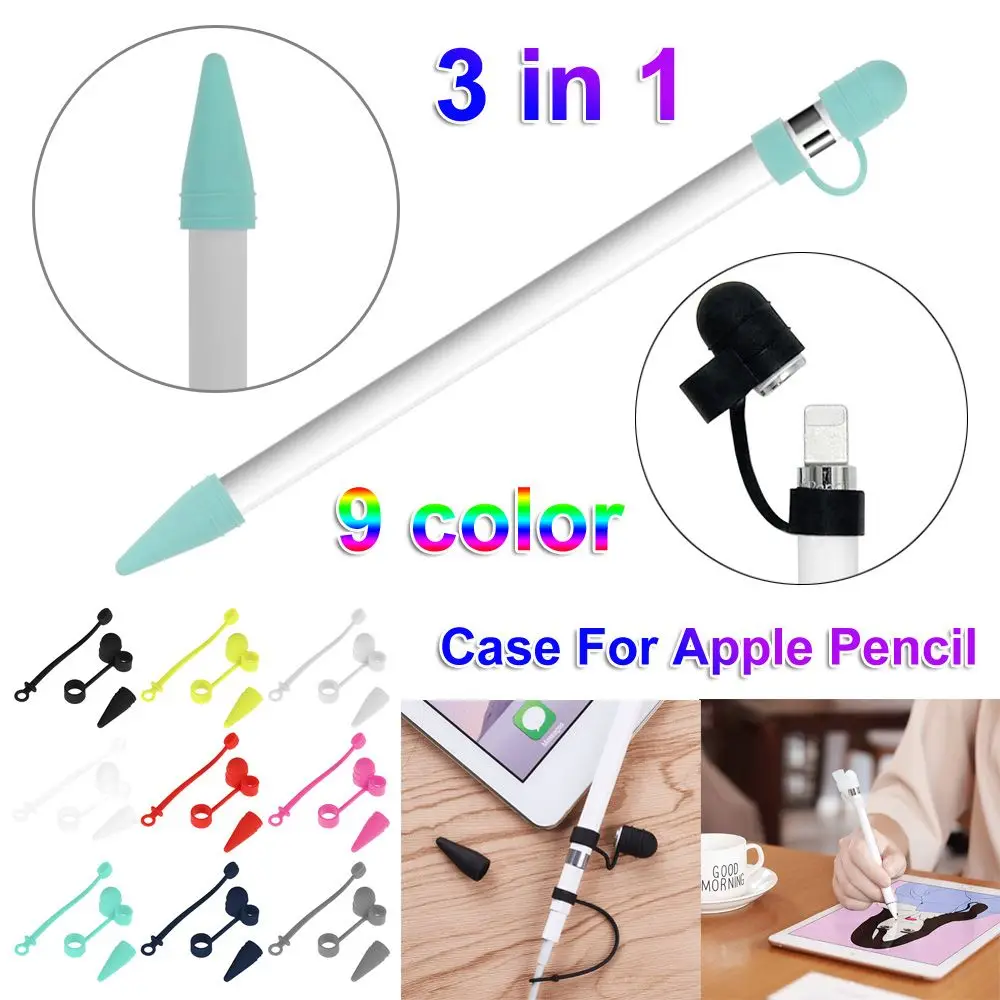 

Dustproof Cable Adapter Tether 3 in 1 Anti Lost Strap Nib Cap Holder Cover Silicone Case For Apple Pencil