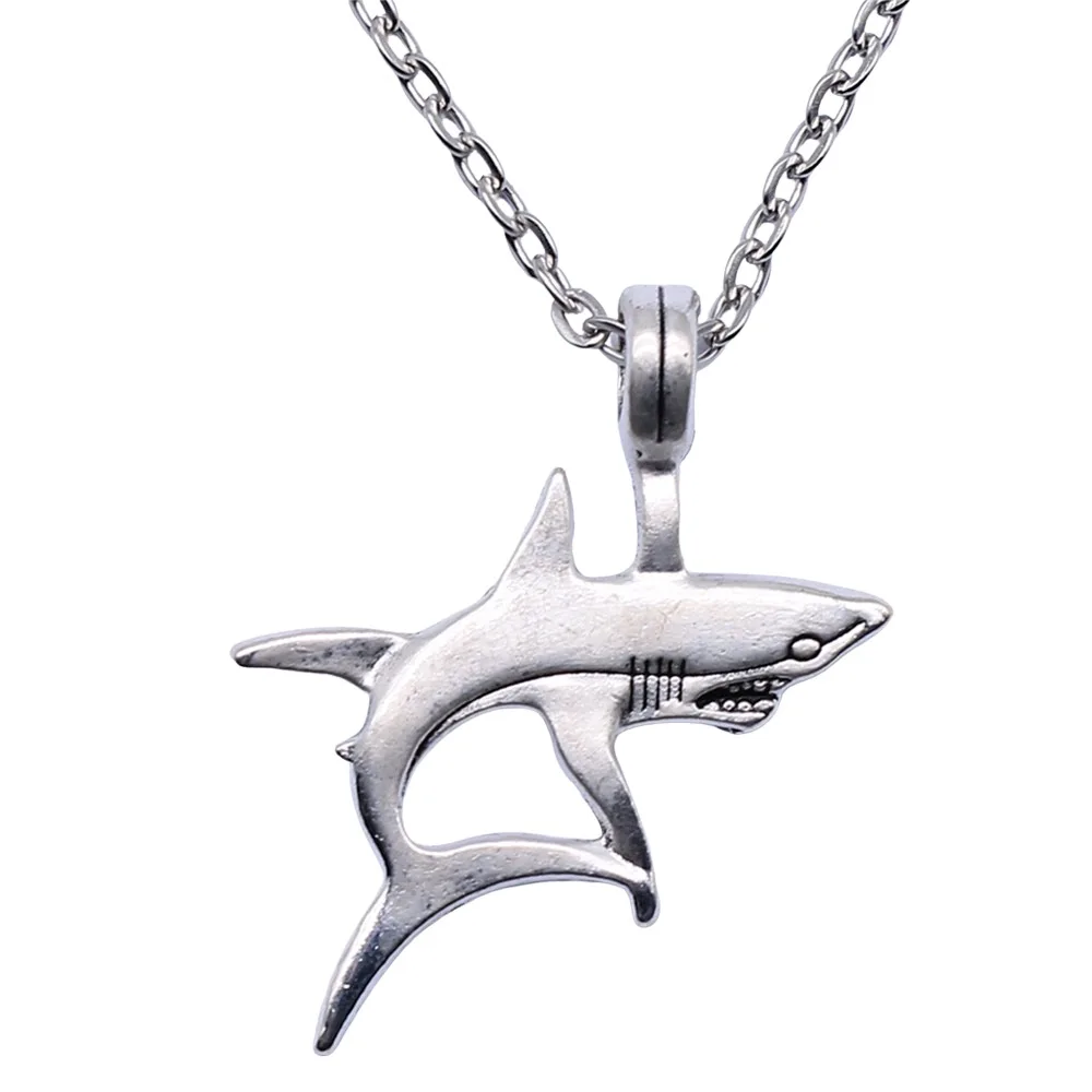 Fashion Simple Vintage Antique Silver Color 33x38mm Shark Pendant Necklace For Women |