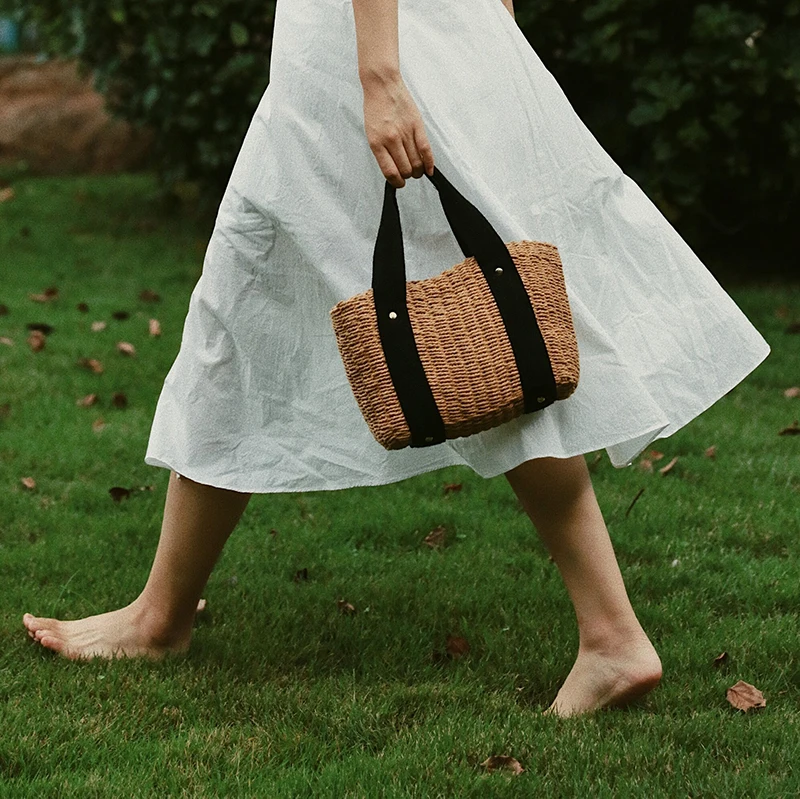 

casual straw tote bag rope woven women handbags rattan handmade shoulder bags summer beach bali purses small buckets sac 2022