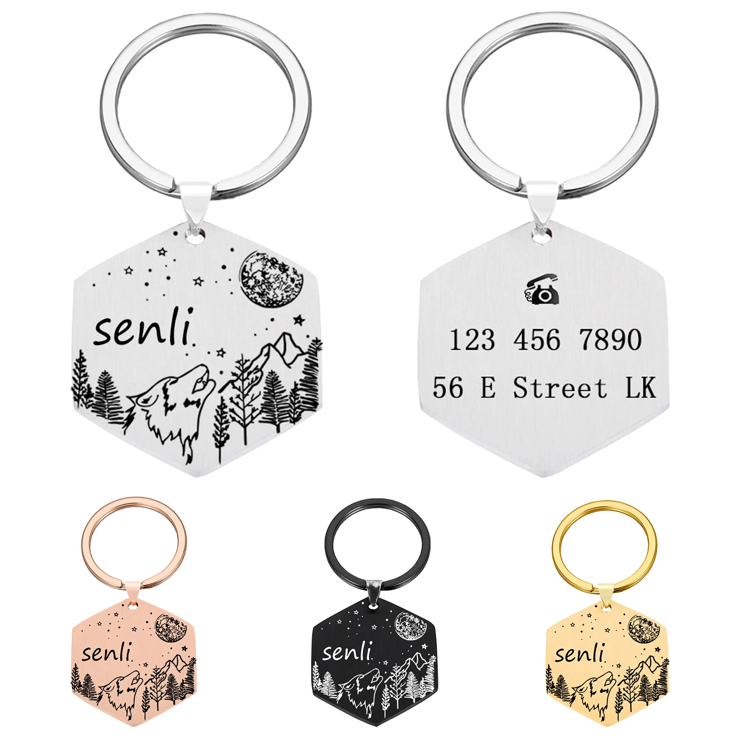 

Personalized Pet id Tag Dogs Accessories Hexagon Puppy Collar Free Engraving Anti-lost Name Front and Back Cat Pendant