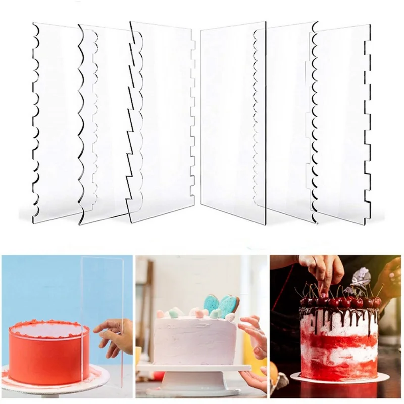 

6Pcs/set 24x10cm Large Size Acrylic Cake Scraper Decorating Contour Comb Saw Tooth Cake Trim Smoother Tool Kitchen Pastry Cutter
