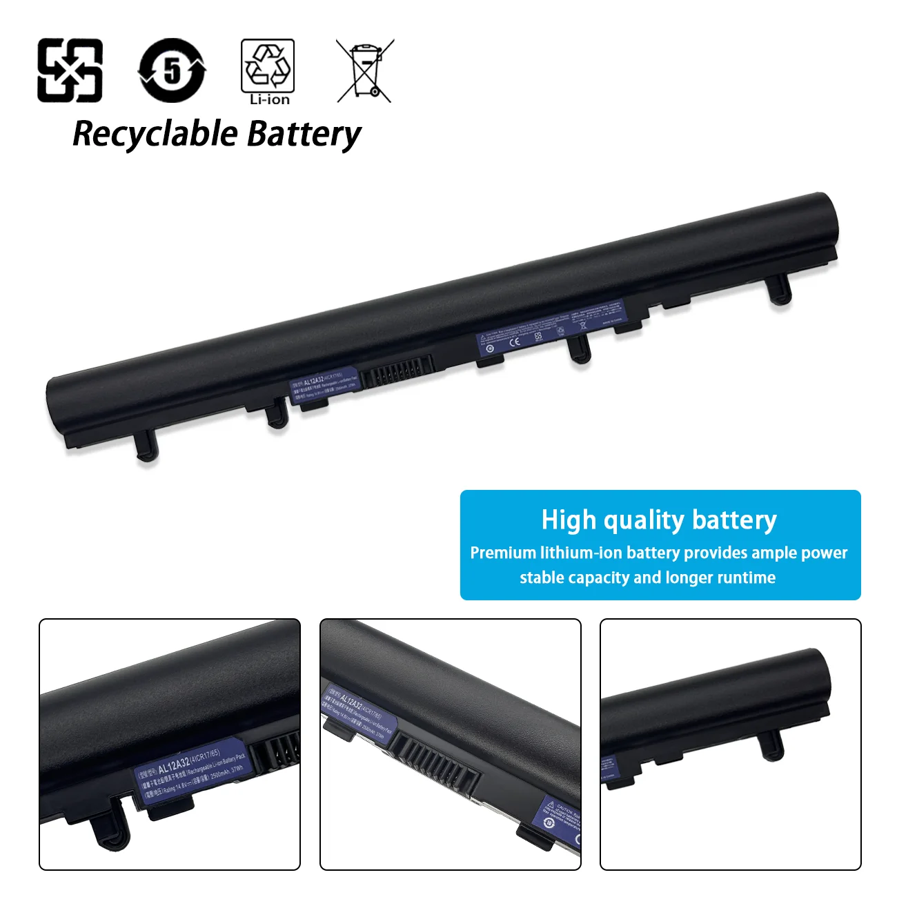 Фото Аккумулятор для ноутбука AL12A32 37WH для Acer Aspire V5 V5-171 V5-431 V5-531 V5-431G V5-471 V5-571 V5-471G V5-571G 2500 мАч AL12A72 №4