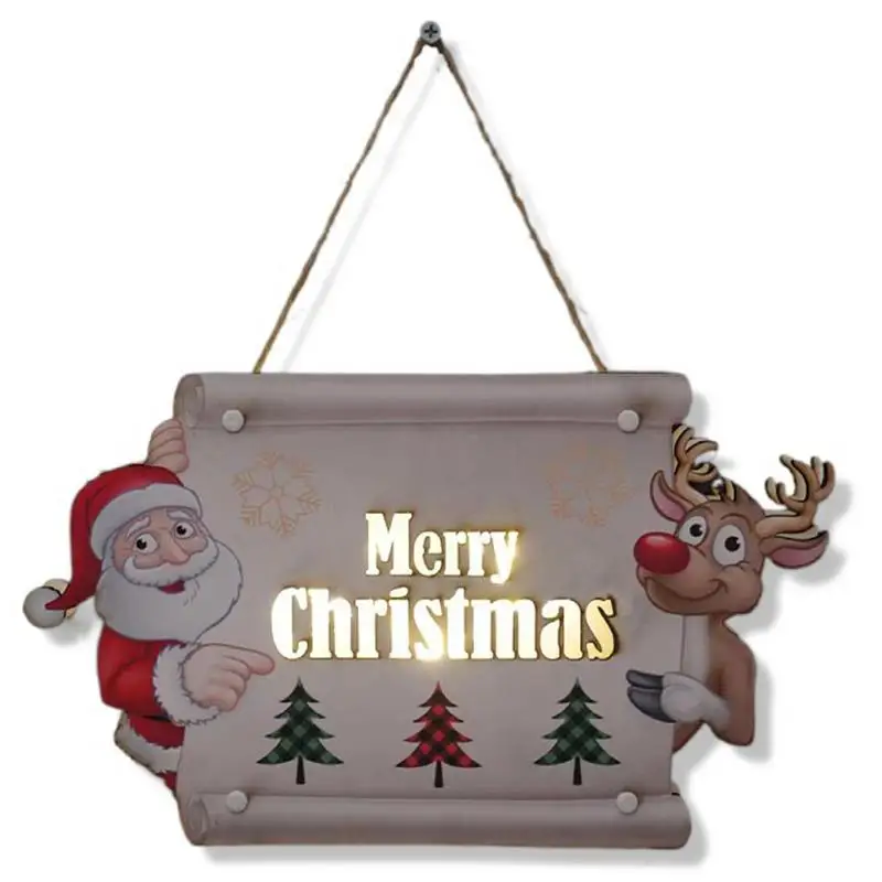 

Christmas Door Sign LED Lights Decorations With Lights Wooden Hanging Christmas Sign Merry Christmas Themed Party Supplies Yard