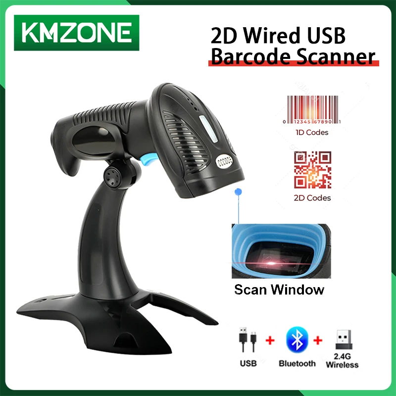 

USB Wired/Wireless/ Bluetooth Barcode Scanner 1D/2D QR Code Handheld Reader for Inventory Factory Business Convenient Scanning