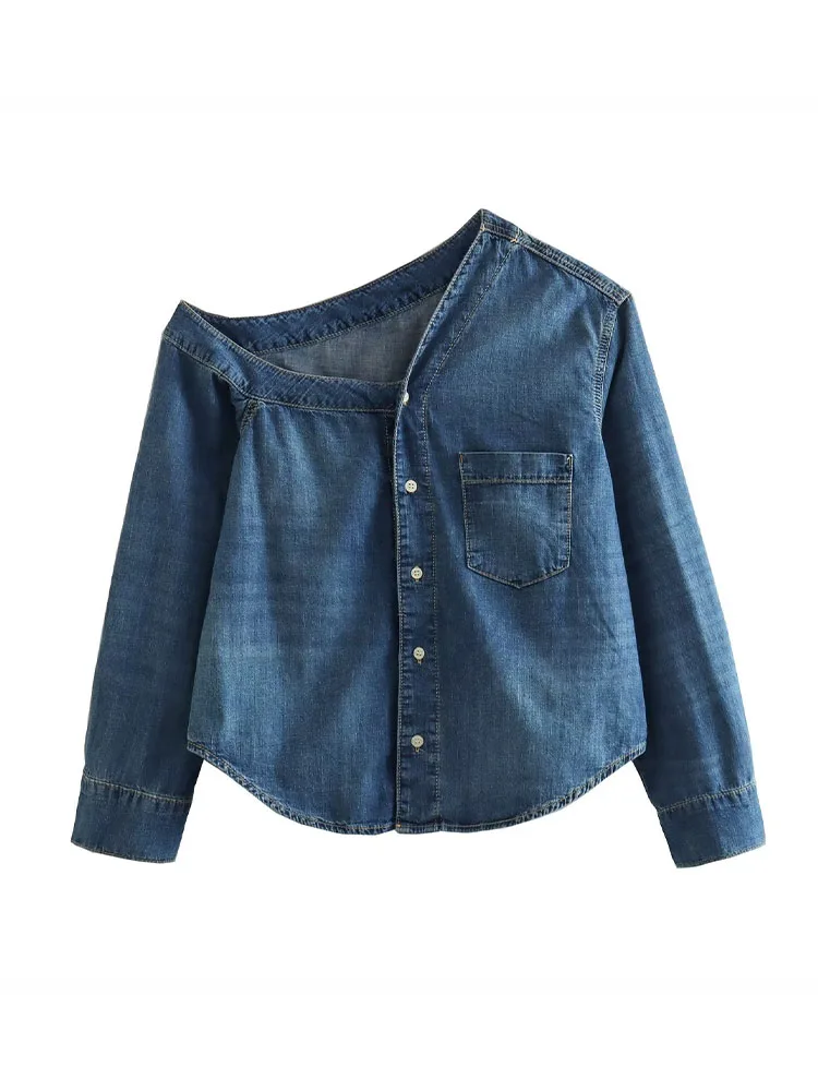 

Женские Асимметричные ковбойские блузки, винтажные рубашки с длинным рукавом и пуговицами, шикарные топы, новинка 2023