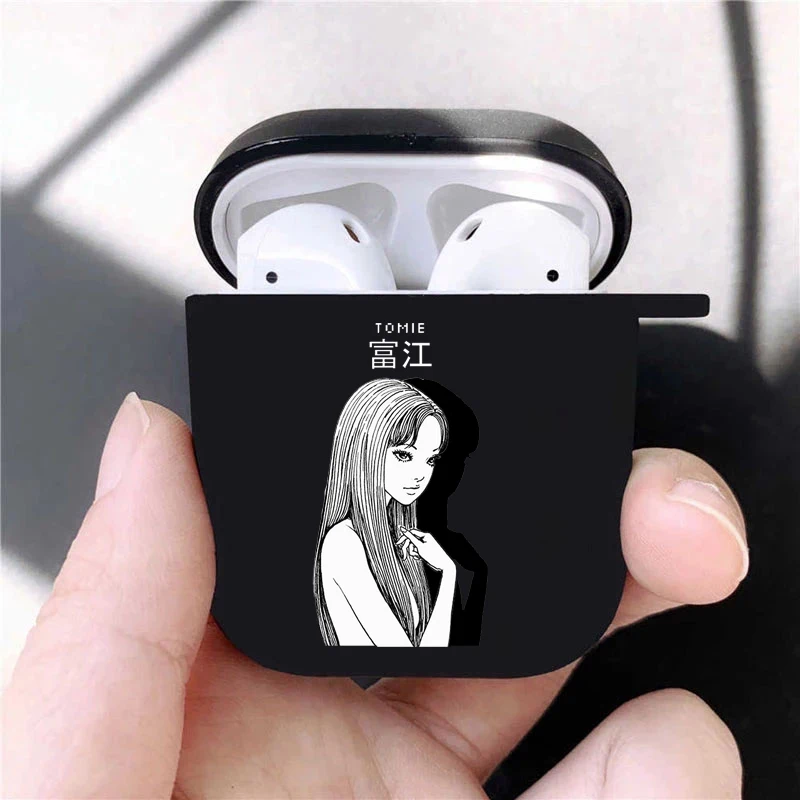 Фото Коллекция Junji Ito Tees Horror, мягкий силиконовый чехол для AirPods Pro3 1, 2, 3, 4, роскошный черный чехол для беспроводных Bluetooth-наушников №5