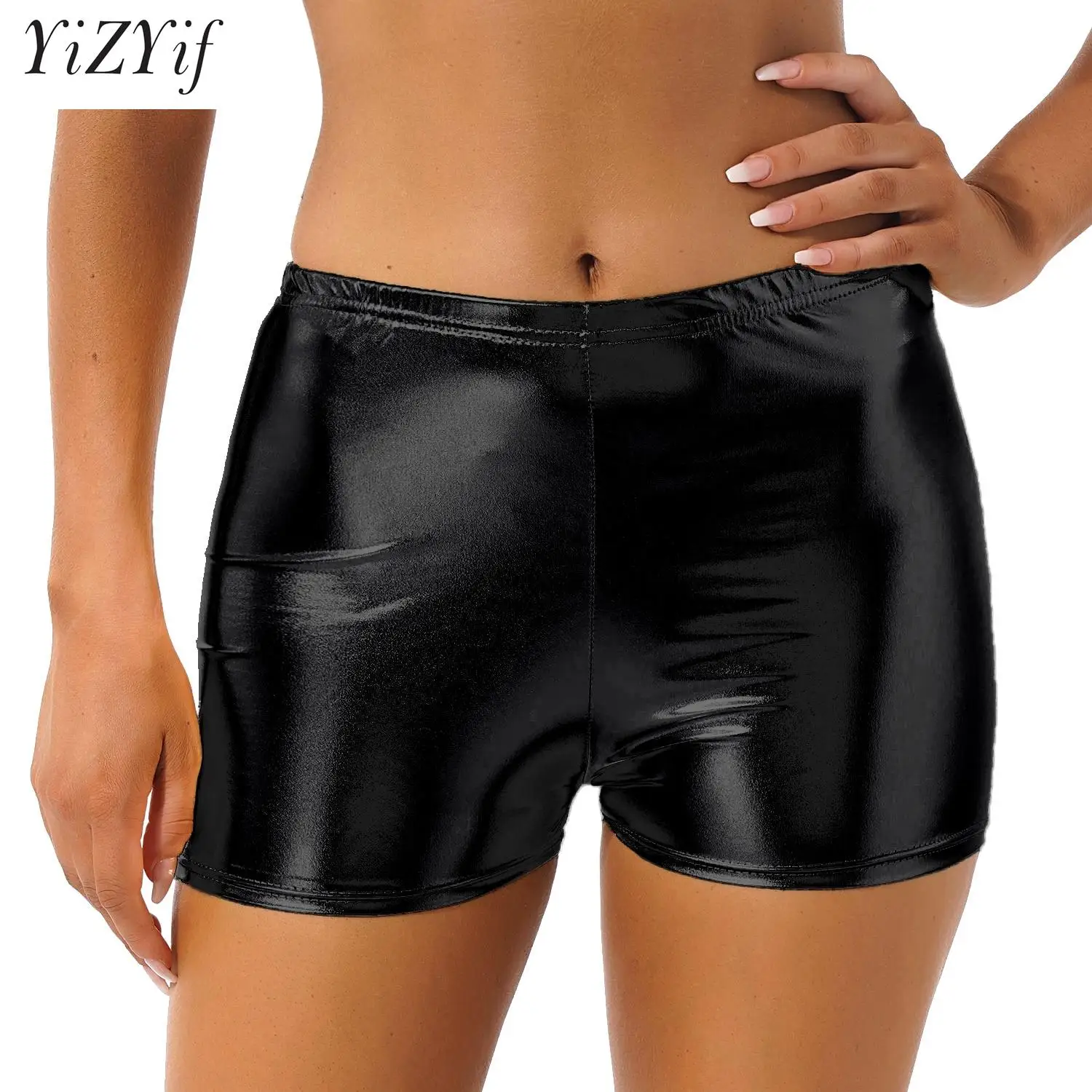 

Women PU Faux Leather Mini Booty Shorts Metallic Hight Waisted Hot Pants Night Club Rave Bottoms Clubwear Pole Dancing Costume