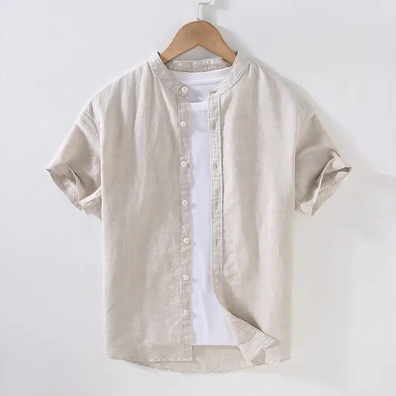 Рубашка мужская с коротким рукавом Повседневная блузка из льна и хлопка