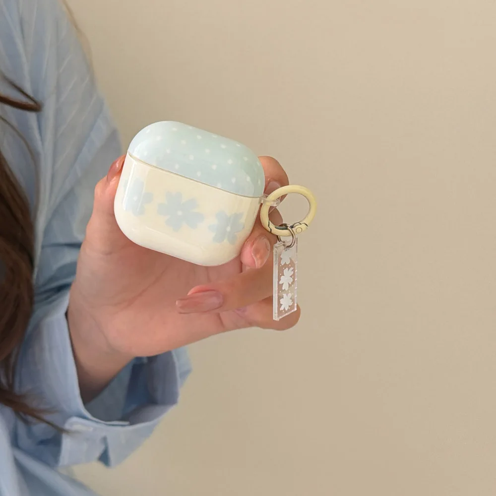 Фото Милый защитный чехол с синими цветами и морской солью для AirPods Pro 2/3, чехол для наушников AirPods 4 ANC, противоударный чехол для Air Pods №3