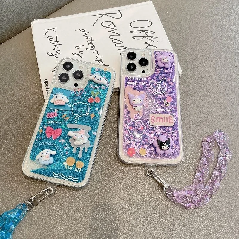 Sanrio Cinnamoroll  Kuromi Quicksand Phone Cases For iPhone 14 13 12 11 Pro Max Mini XR X XS MAX 8 7 Plus SE Anti-fall Cover