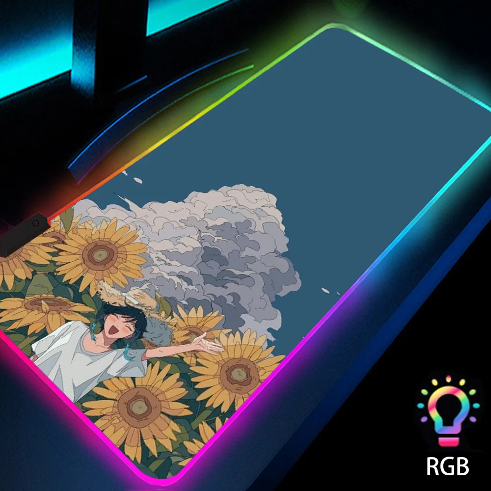 

Japanese Oil Painting Style Laptop Mat Rgb Mousepad Mechanical Gaming Keyboard Setup Gamer PC Luminous Carpet Special Design Pad