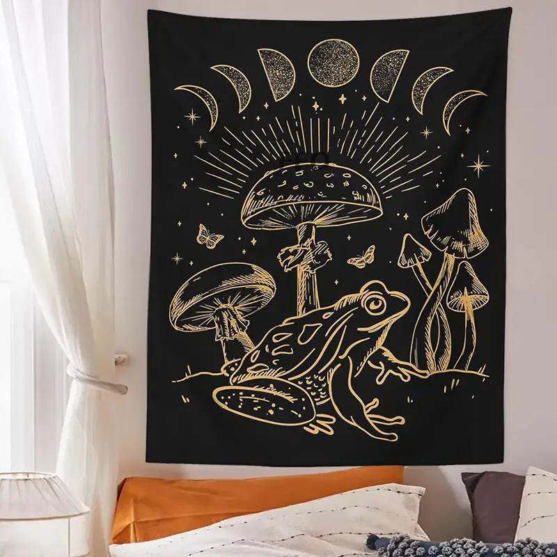 

Moon Mushroom Tapestry Wall Hanging Frog Psychedelic Art Tapestry Aesthetics Home Decor Yoga Mat Boho Room Decoration Tapestries