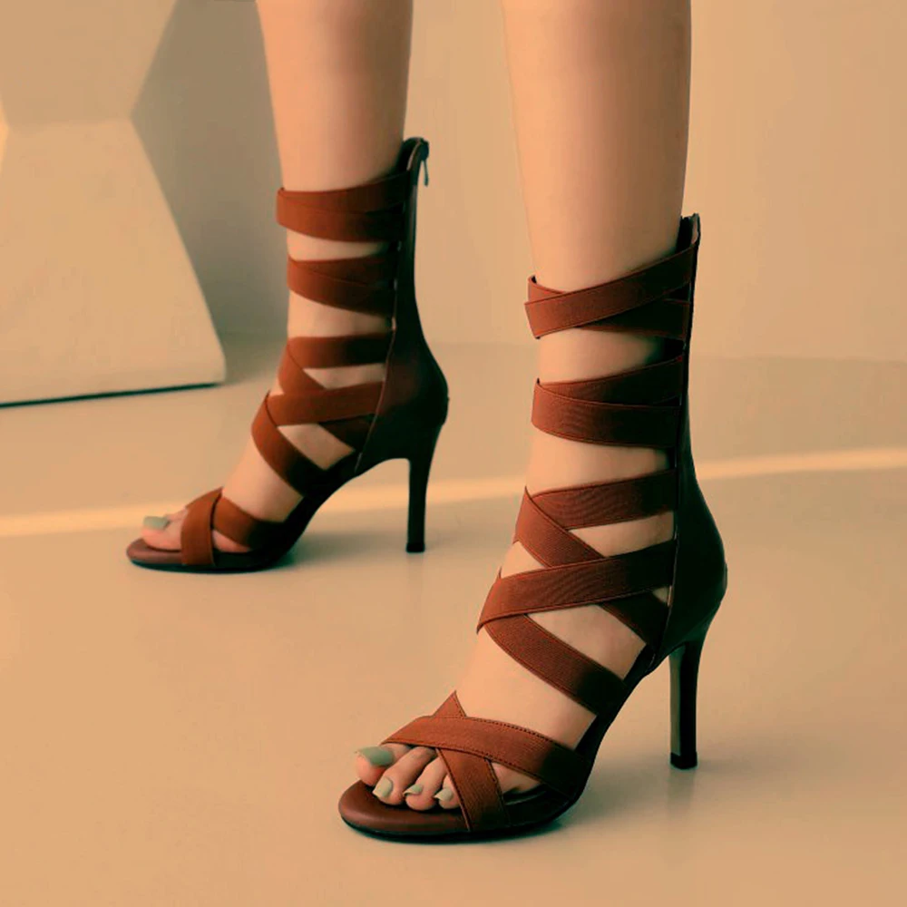 Jazz Dance High Heels Black Eelastic Cross Strap Roman Sandals Women's Stiletto Heels 2022 JAZZ Dance Shoes Dance Party Booties