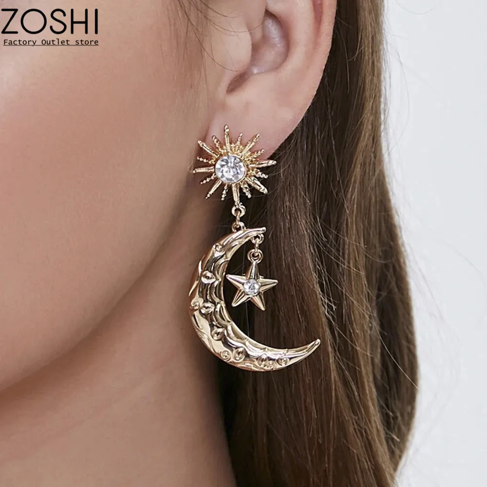 

White Zircon Star Moon Drop Earrings For Women Exquisite Trend Ladies Prom Dangling Earrings Jewelry Wholesale Long Earrings