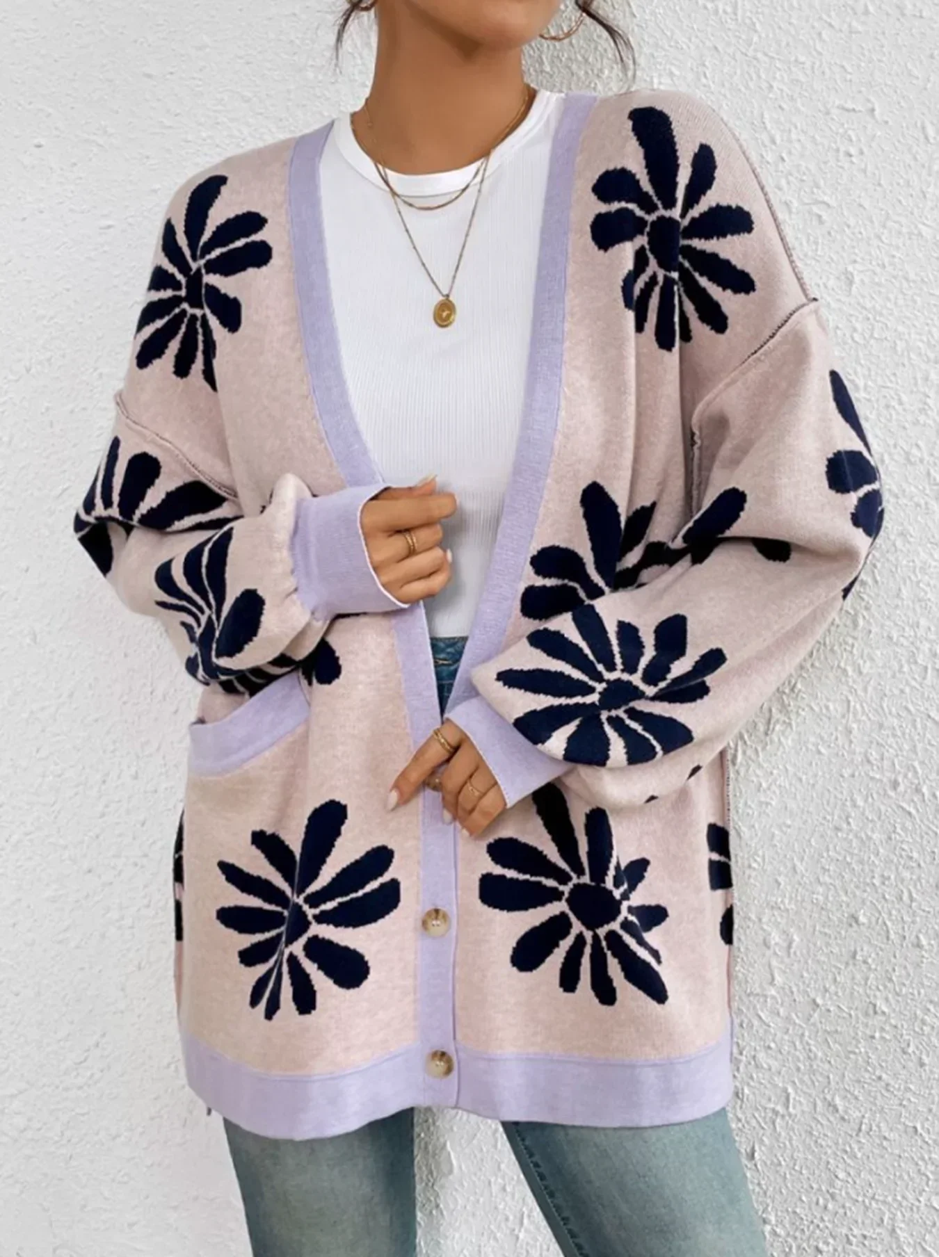 Новый женский модный осенне-зимний свитер с v-образным вырезом и принтом