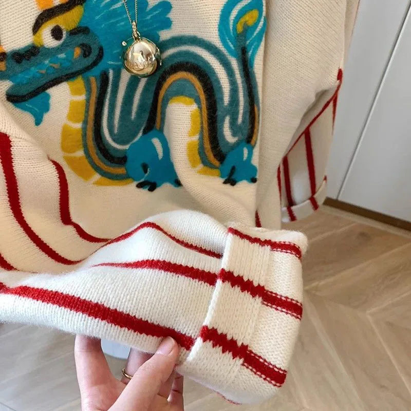 Осенний модный свитер с вышивкой женские пуловеры корейский Мягкий трикотажный