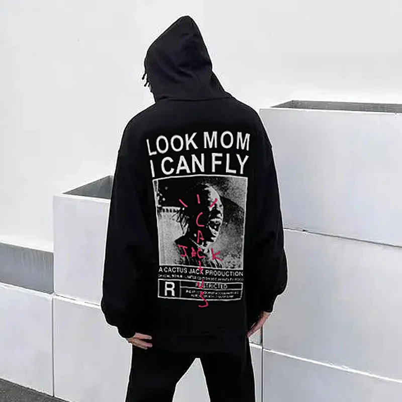 

Look Mom I Can Fly Travis Scott Portrait Roar Printing Men Women Cactus Jack Fleece Hoodie Sweatshirts Winter Loose Pullover