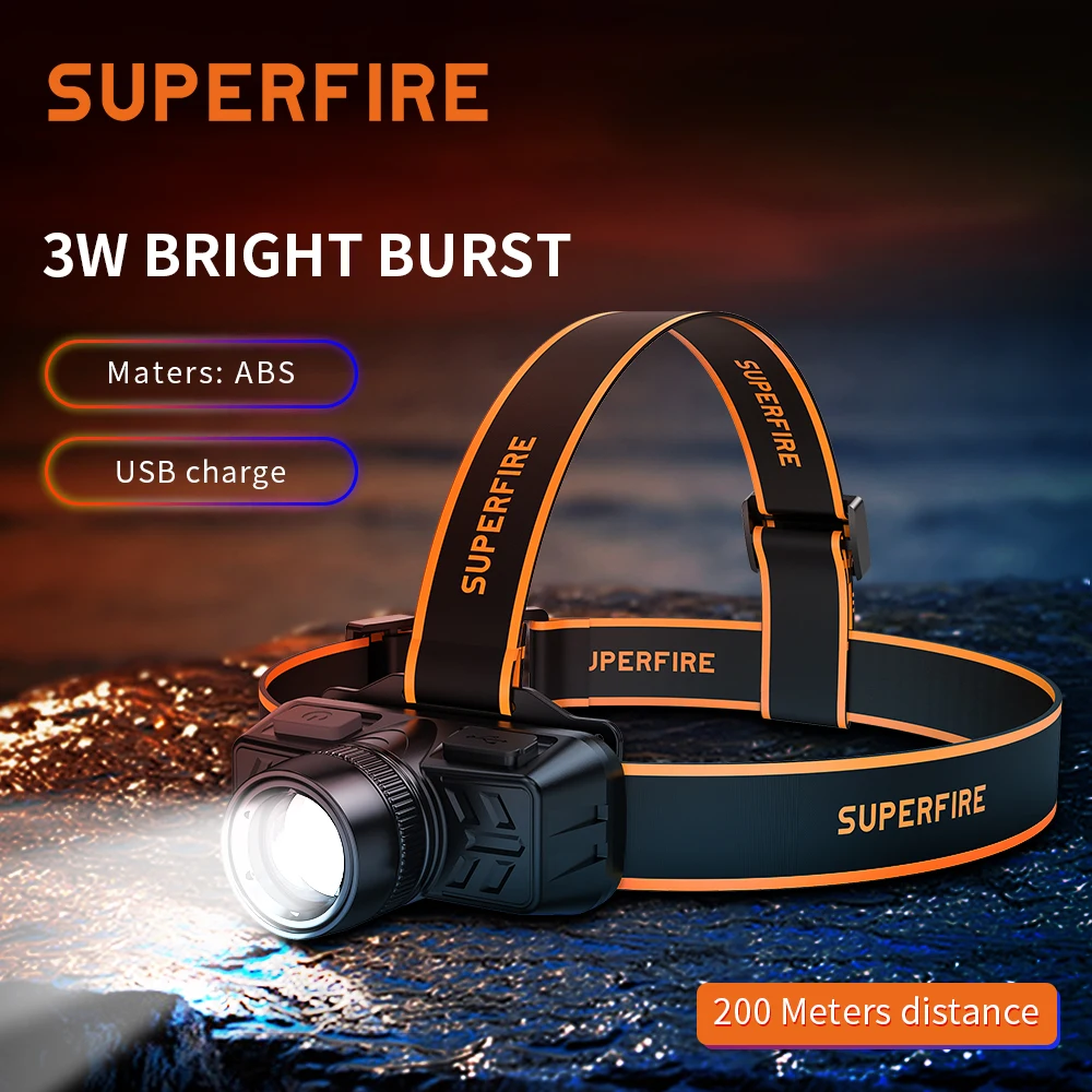 

SuperFire HL50 headlamp telescopic strong light long-range rechargeable night fishing light LED head-mounted emergency light