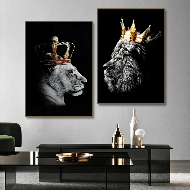 Black Lion King and Lioness Queen Painting Wall Art Picture Animal Canvas Prints Home Decoration Poster for Living Room No Frame 2
