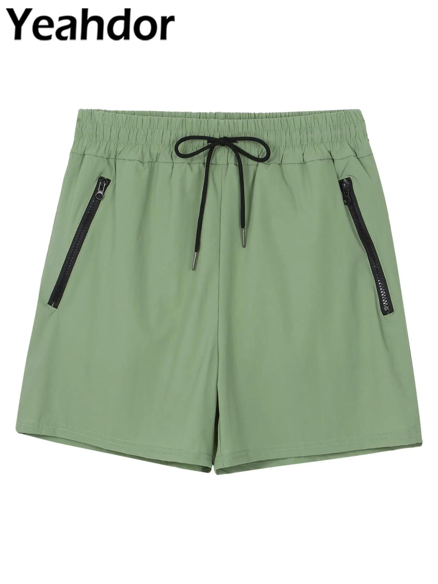 

Mens Zipper Pockets Drawstring Shorts Elastic Waistband Swimming Trunks For Vacation Beach Sports Shorts summer Casual Costumes