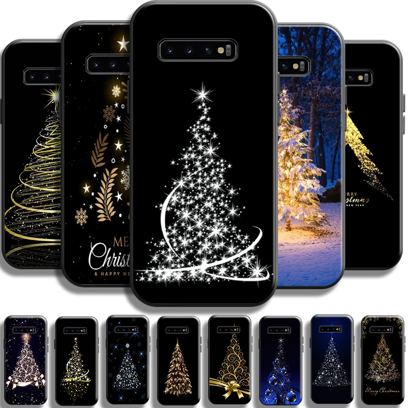 

Merry Christmas Tree Deer For Samsung Galaxy S10 S9 S8 Plus Lite S10E S10 5G Phone Case Liquid Silicon TPU Black Silicone Cover