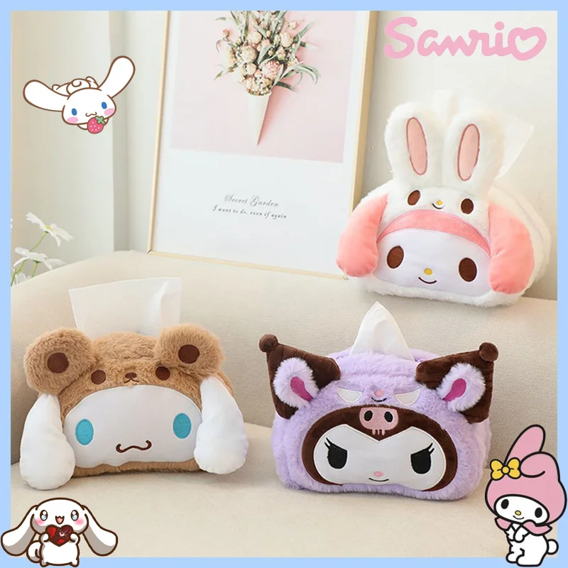 

Kawaii Sanrio Kuromi Cosmetic Bag Cinnamoroll My Melody Cartoon Plush Large-capacity Travel Toiletries Bag Cute Car Tissue Draw