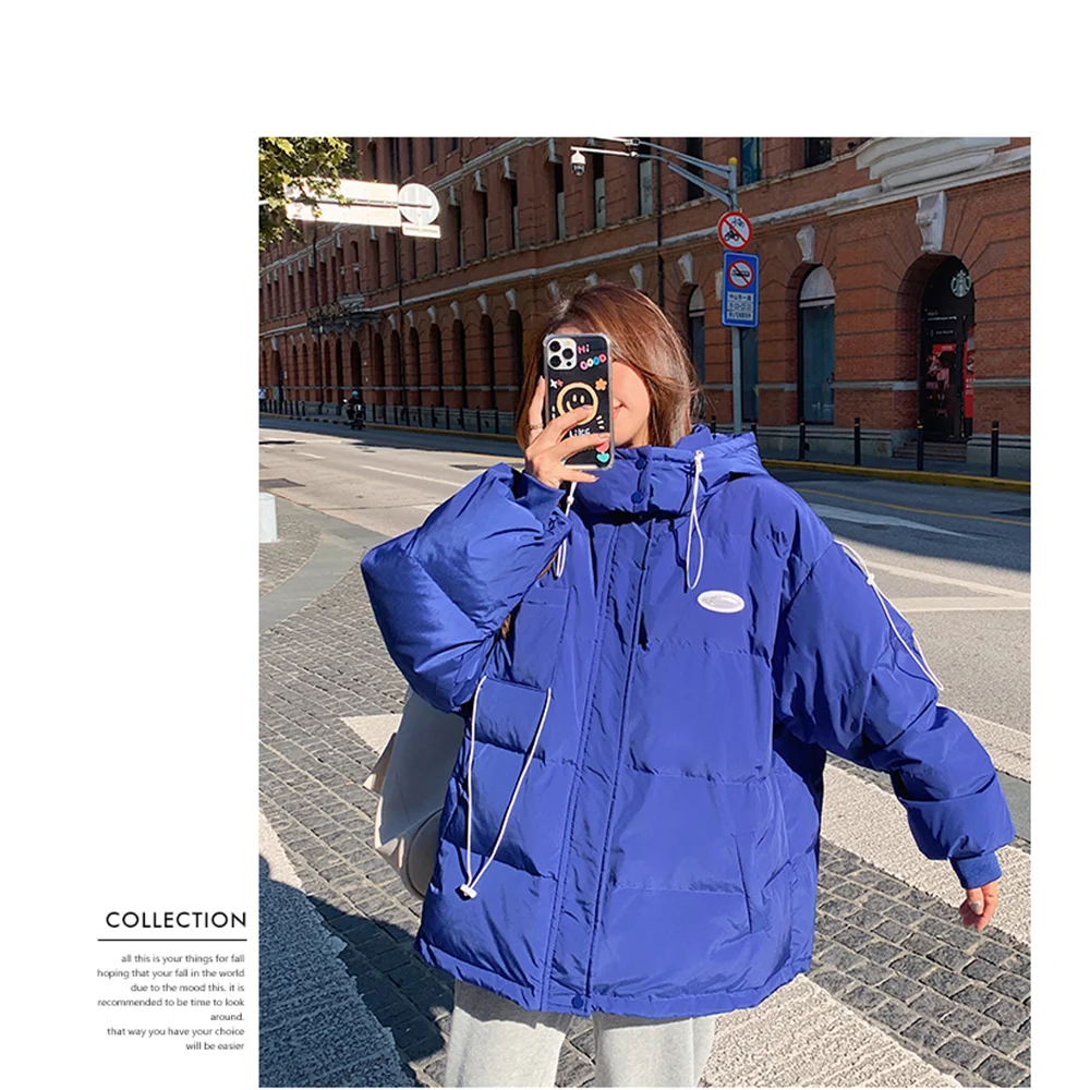 Winter Women's Klein Blue Down Jacket Fashion Loose Jacket Lazy Wind Versatile Thickened Thin Warm Oversize Padded Jacket Jacket