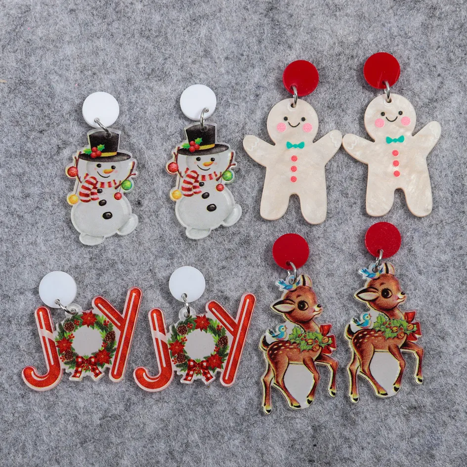 

Cute Deer Snowman Acrylic Drop Earrings for Women Girl Cartoon Elk JOY Letters Christmas Decoration Earring Party Jewelry Gift