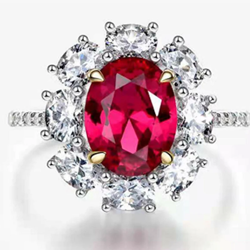 

New Romantic Tow Tone Flower Rings For Women Shine Red White CZ Stone Inlay Fashion Jewelry Engagement Wedding Party Gift Ring