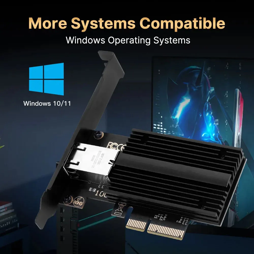 Фото Сетевая карта PCIe на RJ45 10 Гбит/с AQC113C 1G 2.5G 5G 10G Гигабитный Ethernet адаптер LAN PCI Express для настольного ПК с Windows 10/11 №4