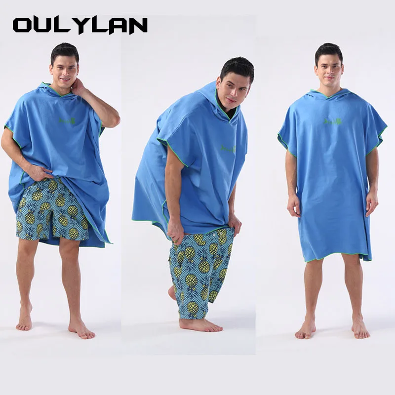

Oulylan Surf Poncho Microfiber Beach Blanket Bath Towel Swim Changing Towel Quick-Dry Robe Hood Towel Wetsuit Beach for Adults