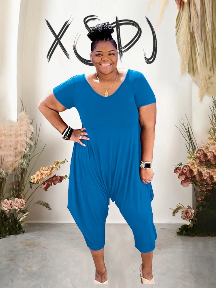 

Chic and Elegant Woman Jumpsuit Short Sleeve Summer Loose Jumpsuit Plus Size Romper One Piece Jumpsuits Wholesale Dropshipping