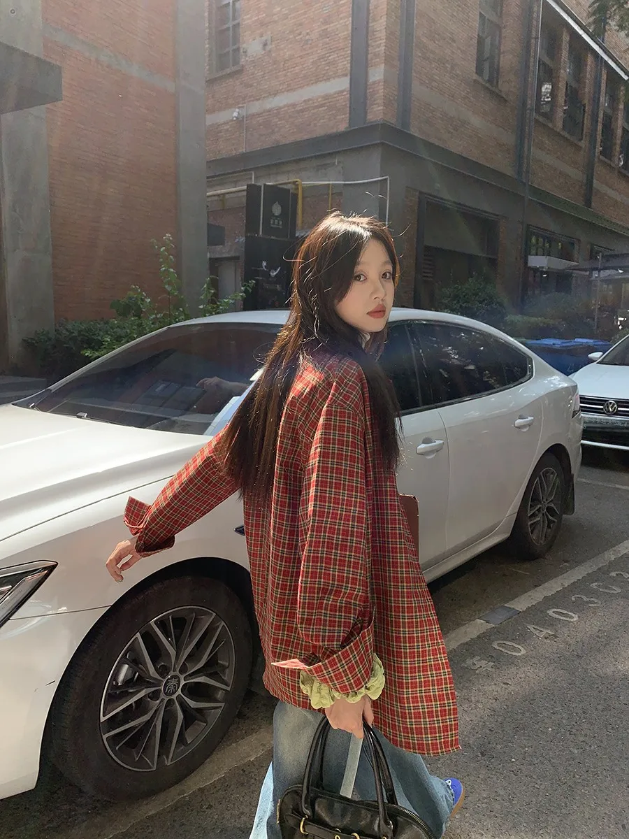 Xinhelp Vigorous Girl Ретро Sle клетчатые рубашки с длинными рукавами Верхняя одежда для