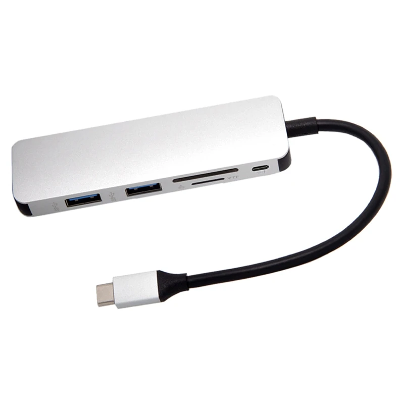 

6In1 USB Type C Hub Adapter With 4K HDMI Multiport Card Reader USB3.0 SD TF PD