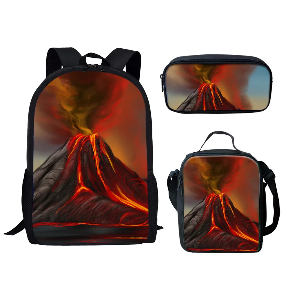 

Twoheartsgirl Volcanic Eruptions Pattern School Bag for Children Teenagers Boys Girls 3PC Kids Bookbags Unique Student Backpack