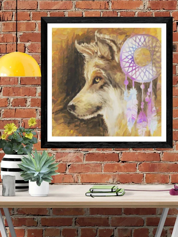 

DIY-5D Diamond Painting Feather Wolf Splice Set Full Diamond Embroidery Mosaic Picture Closed