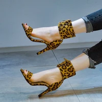 female high heels women sandals patent leather round shape leopard increase bandage women roman stiletto sandals high heels