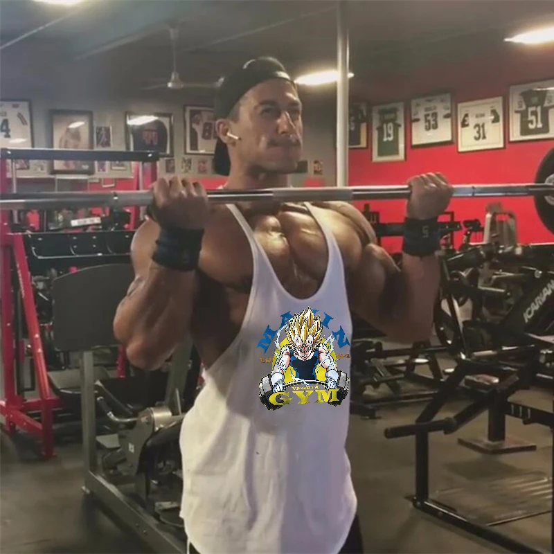 Anime Manga Print Stringer Tank Top for Men Athletic Muscle Y-Back Vest Sleeveless Tees Tops Gym Workout Fitness Bodybuilding