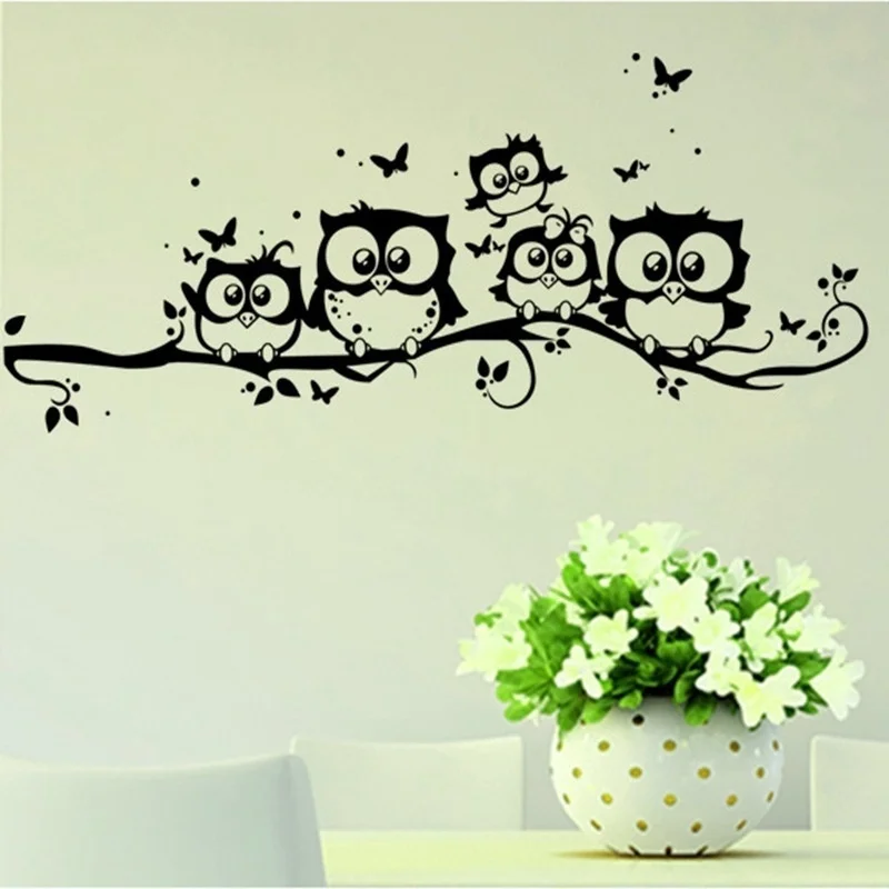 

Creative Cartoon Black Owl Wall Sticker Pegatinas De Pared Vinyl Decorativos Butterfly Decoration Stickers