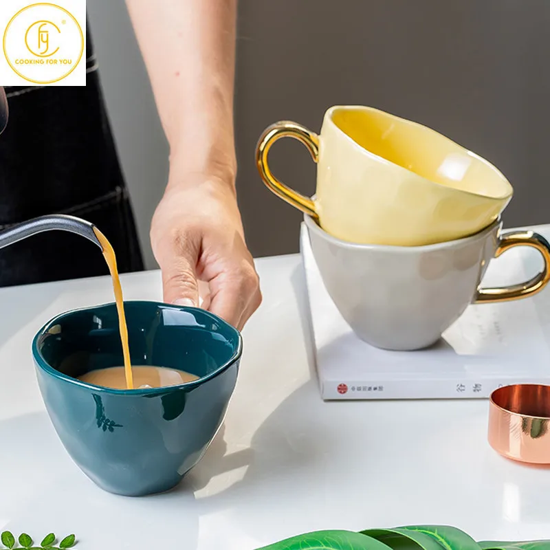 

400ml Creative Ceramic Coffee Mugs with Handle Personality Lovers Simple Coffee Mug Family Breakfast Milk Juice Tea Drinkware