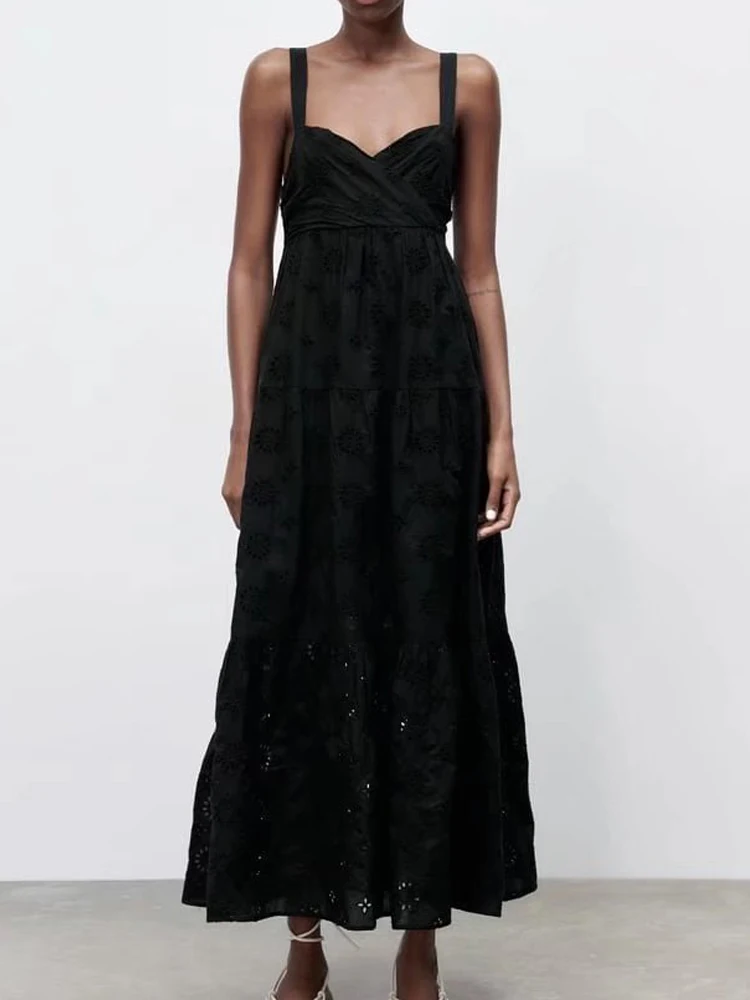 

Kumsvag 2022 Summer Women Vintage Tank Dress Sleeveless Hollow Out Embroidery Elastic Bust Female Elegant Party Dresses Clothing