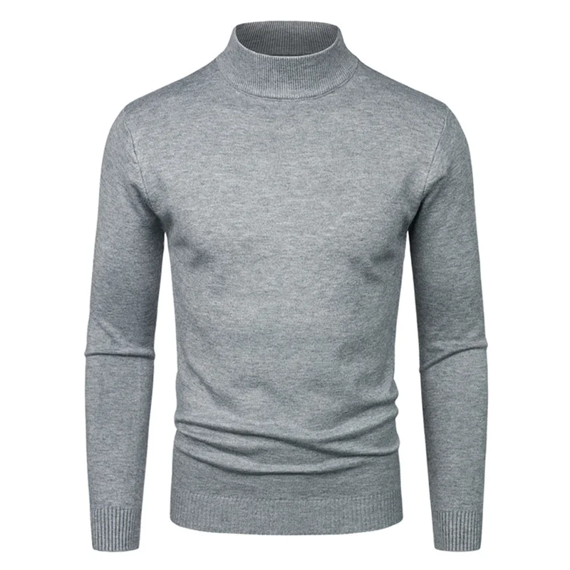 2022 Men's Solid Color Knitwear Half High Collar One Size Simple Warm Keeping Long Sleeve Sweater Fashion Casual Bottoming Shirt