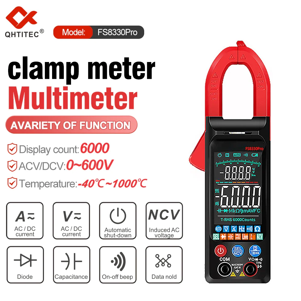 

QHTITEC Digital Clamp Meter Multimeter NCV 6000 Counts DC/AC Current 400A Amp Multimeter Large Color Screen Voltage Tester Hz
