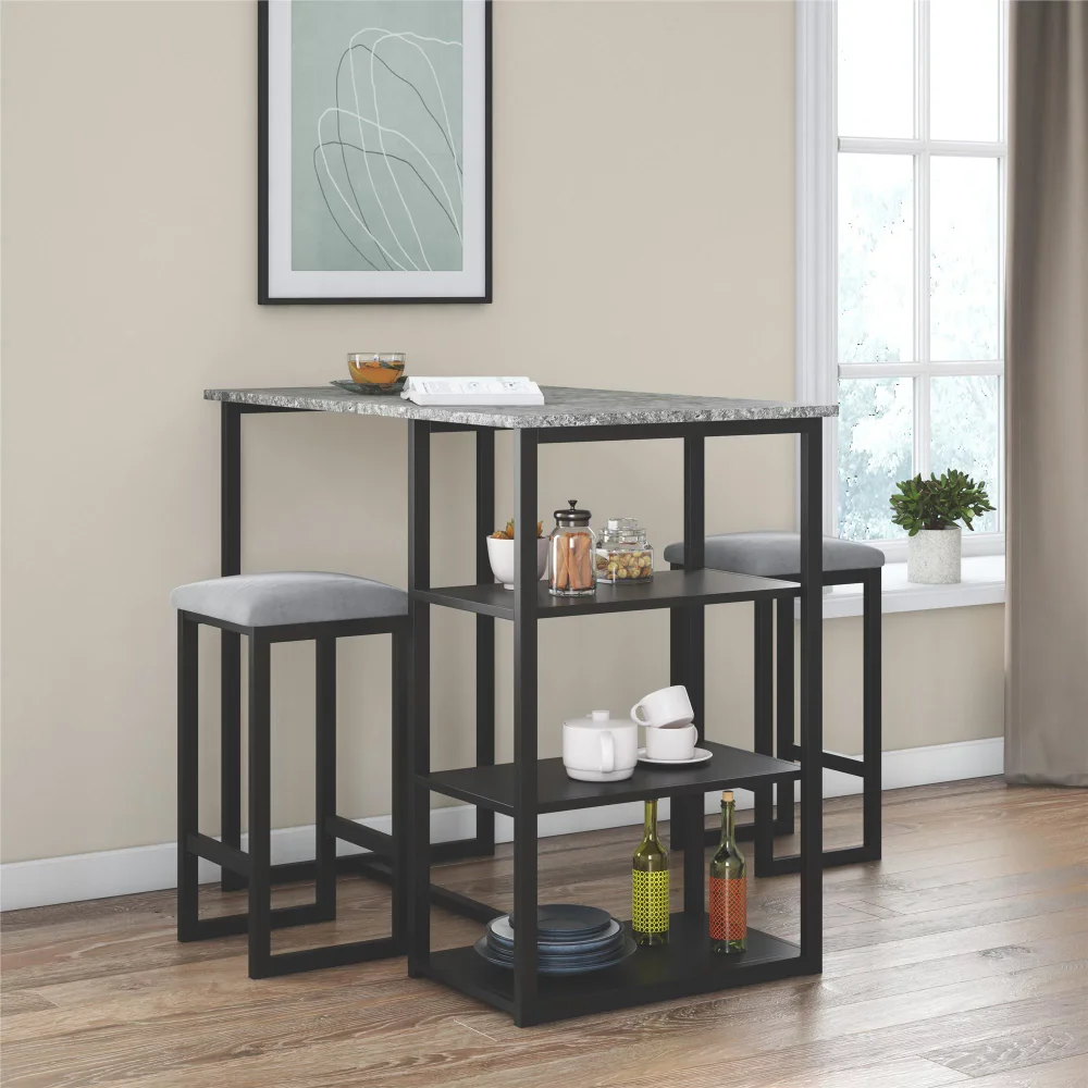 

Mainstays 3-Piece Metal Pub Set with Faux Concrete Top, Gray and Black table and chairs set modern dining table dining room