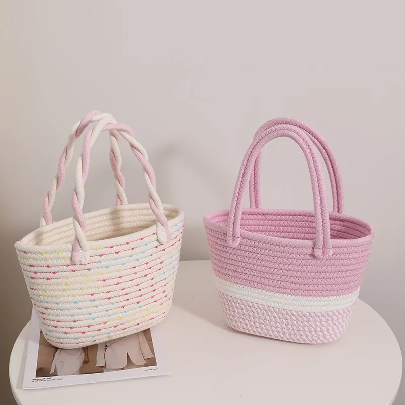 

Pink Twist Woven Womens Shoulder Bags Ladies Handbags Tote Summer Beach Party Bag Purses Shopper Satchel Picnic Basket