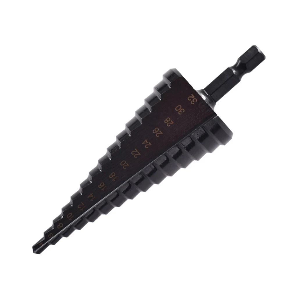 

4pcs Step Drill Bit With Center Punch 4-12mm/4-20mm/4-32mm Hand Drills Hexagonal Handle 250-400 RPM High Speed Steel Power Tool