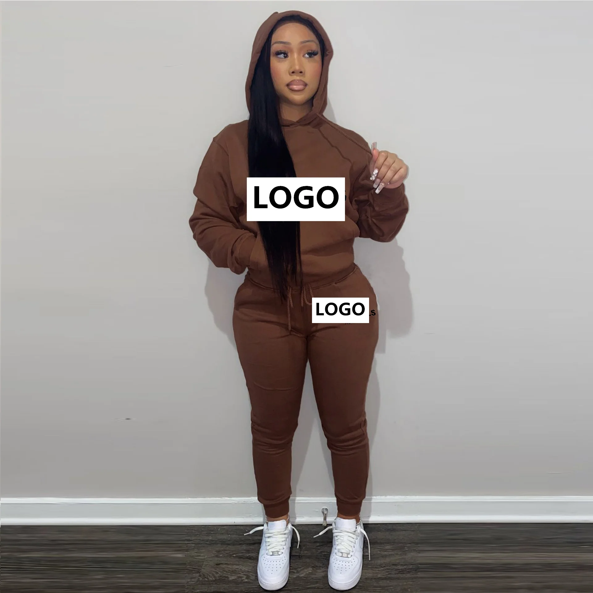 

3D Letter Print Fleece 2 Piece Sets Women Outfits Long Sleeve Hooded Sweatshirts Top Jogging Pants Autumn Winter Tracksuits